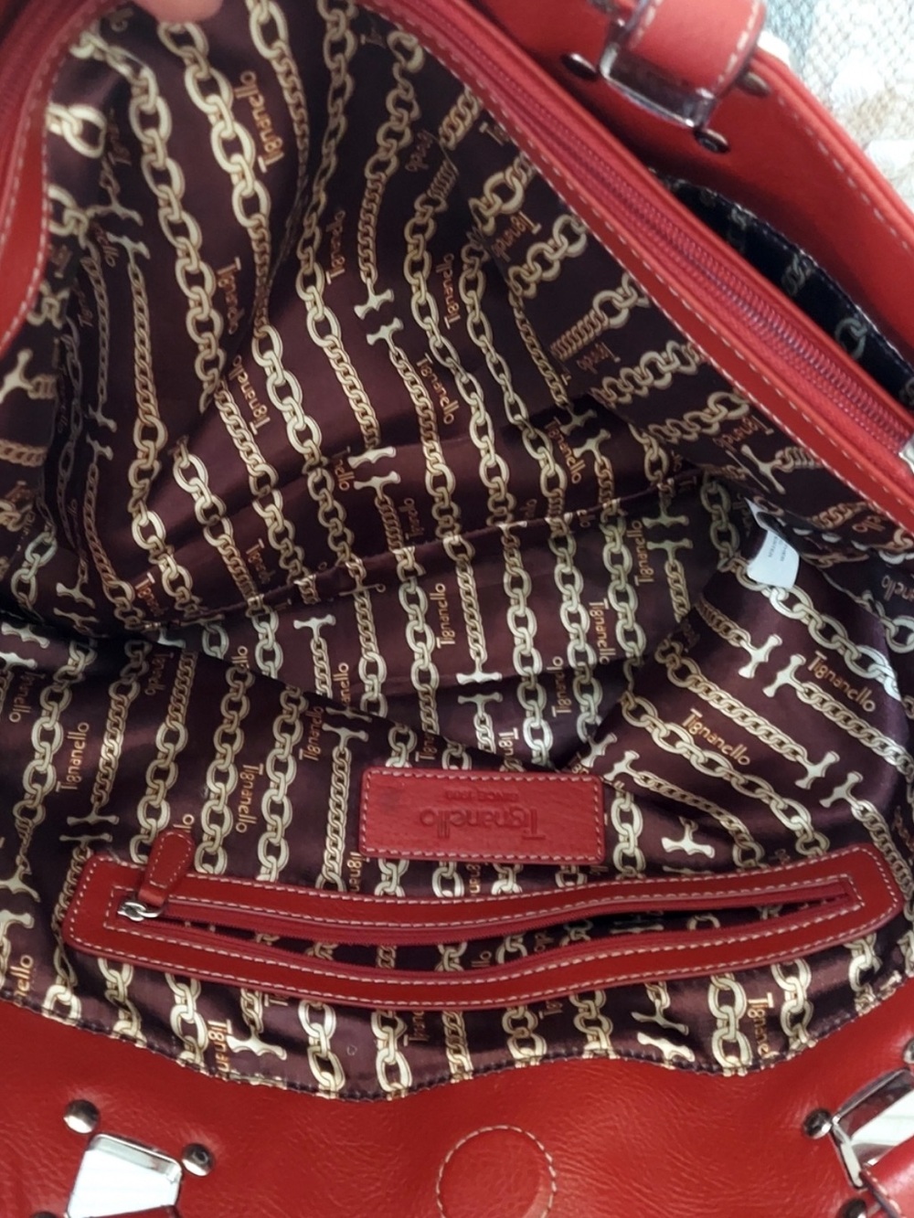 Tignanello Large Red Leather Top-Handle Tote Bag Purse - Picture 8 of 16